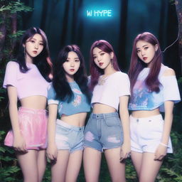 A realistic, close-up album cover art for the Korean girl group Hype:Gen, consisting of members Isabelle, Jihye, Vanessa, Grace, and Hanni