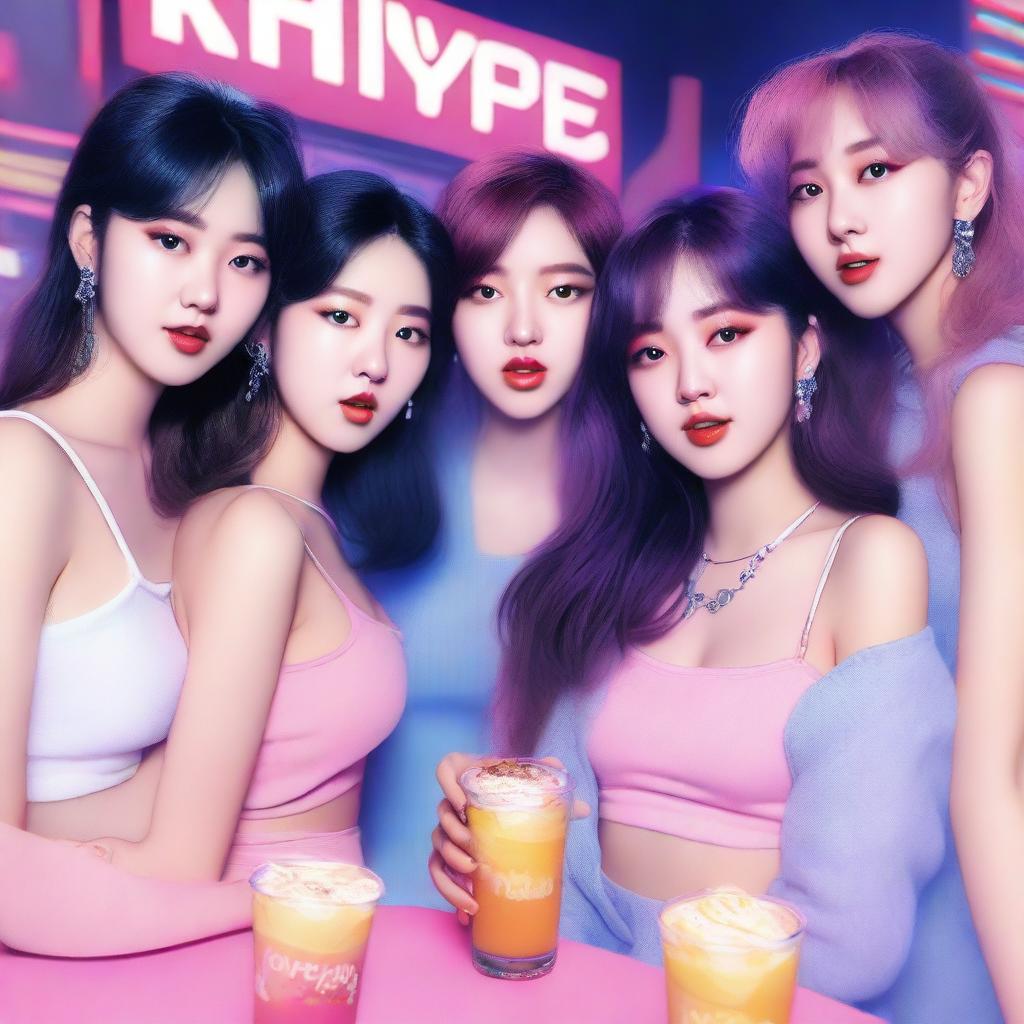 A realistic, close-up album cover art for the Korean girl group Hype:Gen, consisting of members Isabelle, Jihye, Vanessa, Grace, and Hanni