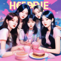 A realistic, close-up album cover art for the Korean girl group Hype:Gen, consisting of members Isabelle, Jihye, Vanessa, Grace, and Hanni