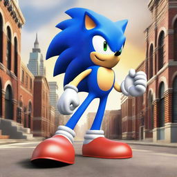 Sonic the Hedgehog is in a heated argument with a character, set in a cityscape background