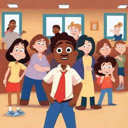 A movie poster for a school shooting themed film created by Disney, featuring animated characters with expressive faces, set in a school environment