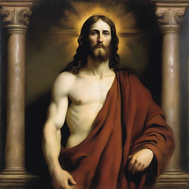 A depiction of Christ standing, painted in the style of Titian