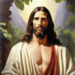 A painting of Jesus Christ in the Americas, created in the style of Carl Bloch