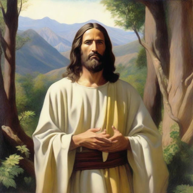 An oil painting of Jesus Christ in the Americas, created in a realistic style by Carl Bloch