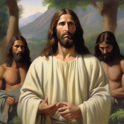 An oil painting of Jesus Christ in the Americas, created in a realistic style by Carl Bloch