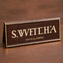 An elegant advocate name plate displaying the names 'T Swetcha' and 'S Goutham' engraved professionally in a stylish and readable font, placed on a polished wooden or metallic background