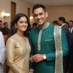 Indian cricketer MS Dhoni wearing a traditional Indian kurta