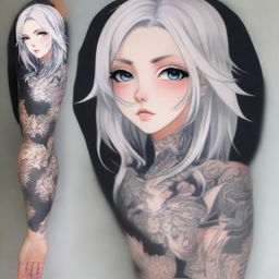 A beautiful anime-style girlfriend character with striking white hair and piercing white eyes