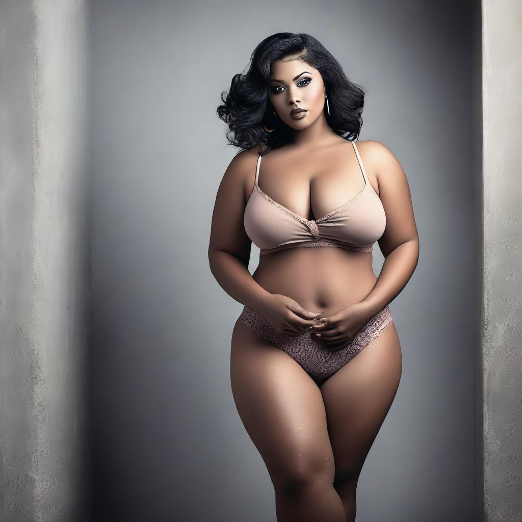 A tasteful depiction of a woman with a voluptuous figure, emphasizing her curves in a respectful and artistic manner