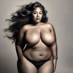 A tasteful depiction of a woman with a voluptuous figure, emphasizing her curves in a respectful and artistic manner