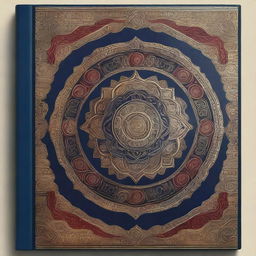 A detailed book cover featuring ancient Indian knowledge systems, showcasing intricate designs and patterns inspired by traditional Indian art