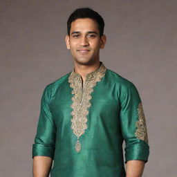 Indian cricketer MS Dhoni wearing a traditional Indian kurta