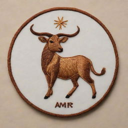 Design an embroidered-style personal logo for 'Amir', integrating elements of veterinary medicine and the Gemini zodiac sign, indicating 'Amir's' profession and star sign.