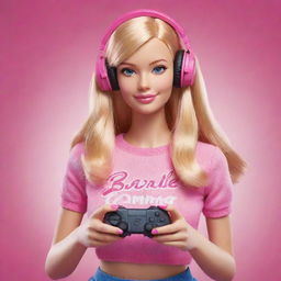 Illustrative interpretation of Barbie presented as a modern gamer girl with the title 'Barbie Gaming' creatively integrated.