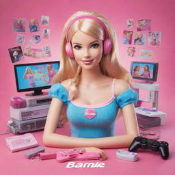 Illustrative interpretation of Barbie presented as a modern gamer girl with the title 'Barbie Gaming' creatively integrated.