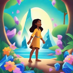 A 2D Disney movie poster featuring the title 'Ilha & the Crystal Shards of Nature'