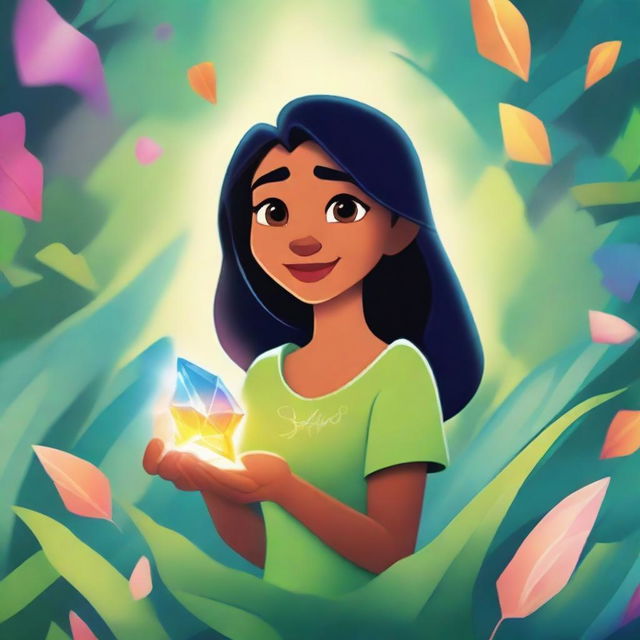 A vibrant 2D Disney movie poster for a film titled 'Ilha & the Crystal Shards of Nature'