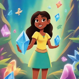 A vibrant 2D Disney movie poster for a film titled 'Ilha & the Crystal Shards of Nature'