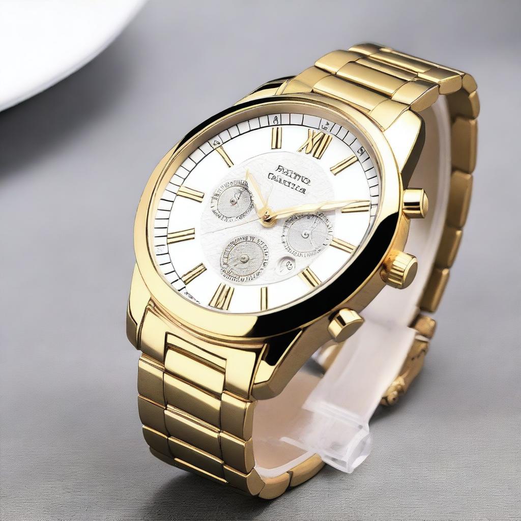 A detailed and stylish wristwatch with a sleek design, displaying the time accurately