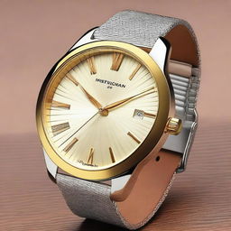 A detailed and stylish wristwatch with a sleek design, displaying the time accurately