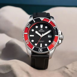 A silver diver's wristwatch with a black bezel and a black clock face