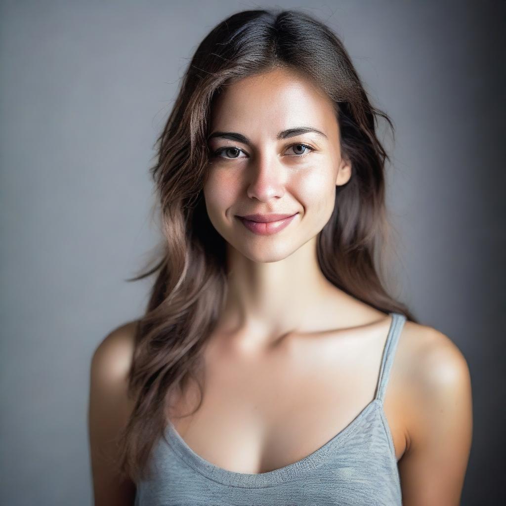 A naturally beautiful woman without makeup, depicted in a realistic and sexy manner