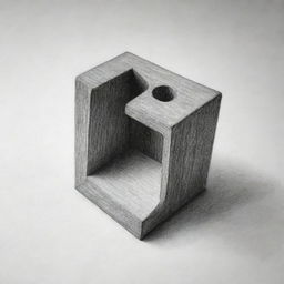 A realistic and detailed pencil drawing showcasing the depth and perspective of a 3D object.