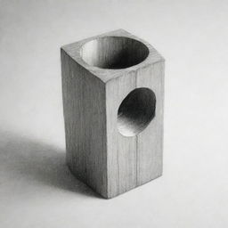 A realistic and detailed pencil drawing showcasing the depth and perspective of a 3D object.