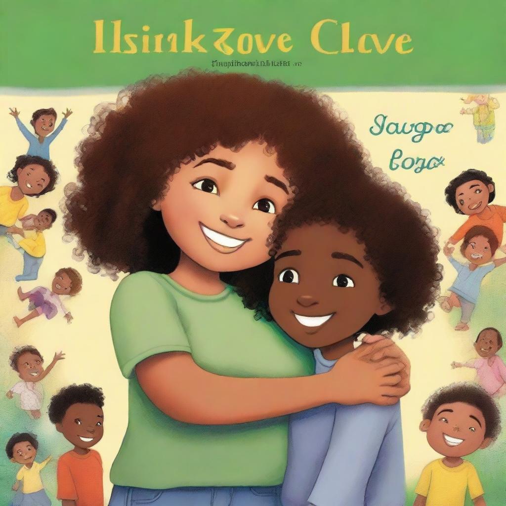 A mixed-race girl with curly hair hugging her black twin boy cousins