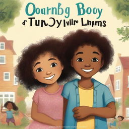 A mixed-race girl with curly hair hugging her black twin boy cousins