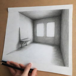 A 3D drawing sketched with a pencil, showcasing depth and perspective.