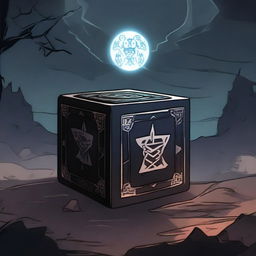 A dark, ominous cube in an anime style