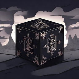 A dark, ominous cube in an anime style