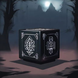 A dark, ominous cube in an anime style