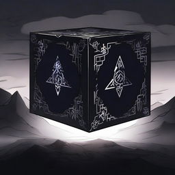 A dark, ominous cube in an anime style