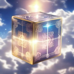 A radiant, ethereal cube in an anime style