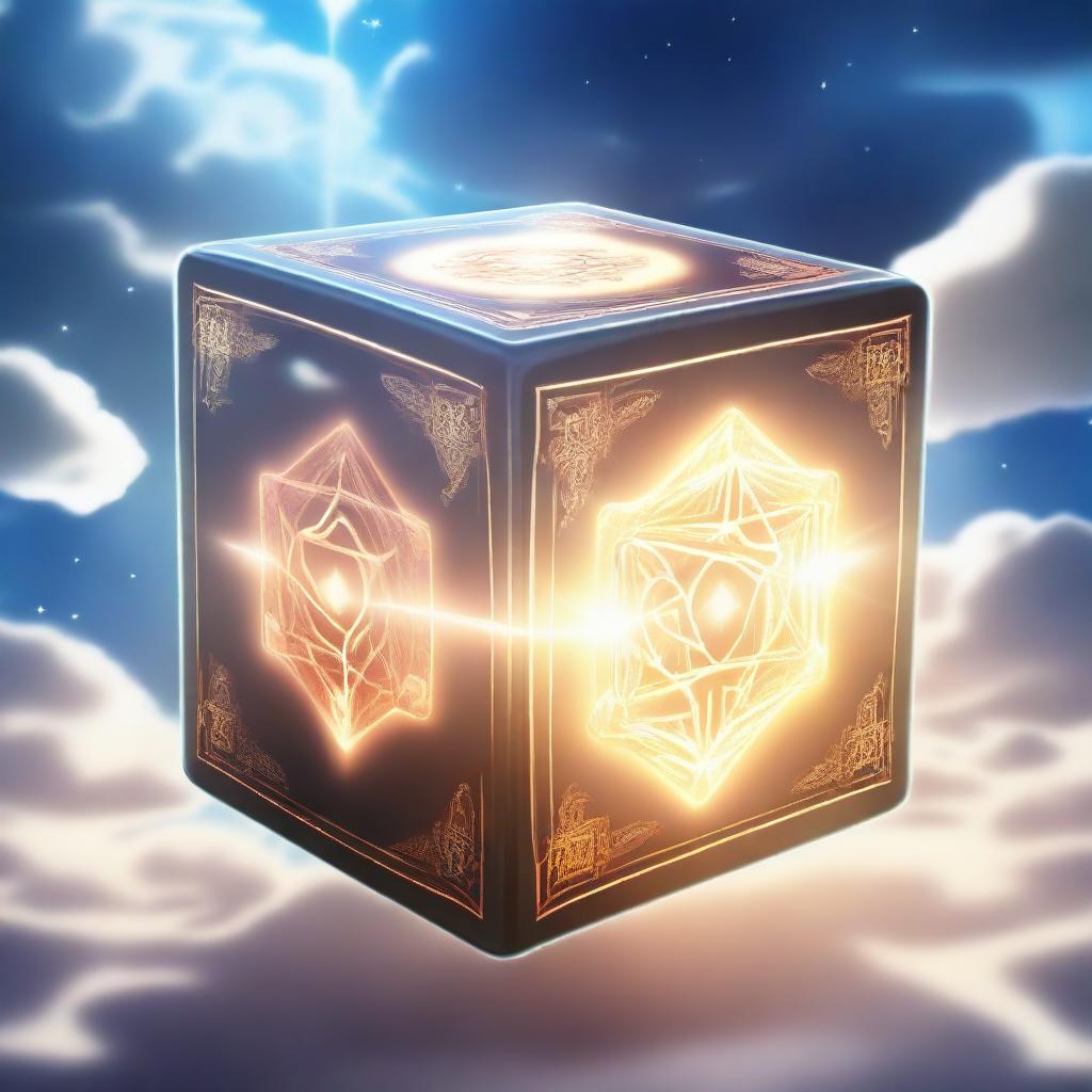 A radiant, ethereal cube in an anime style