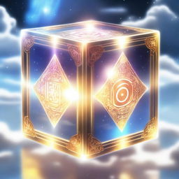 A radiant, ethereal cube in an anime style