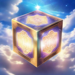 A radiant, ethereal cube in an anime style