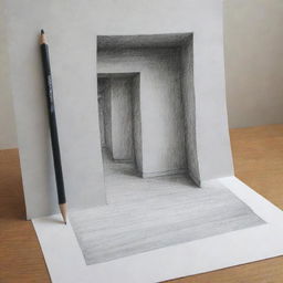 A 3D drawing sketched with a pencil, showcasing depth and perspective.