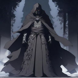 A menacing anime villain standing in a dark, ominous setting