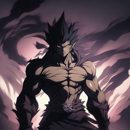 An anime-style villain with a lean, muscular build, exuding a terrifying aura