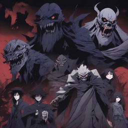 A group of anime-style monster villains, each with terrifying and grotesque features