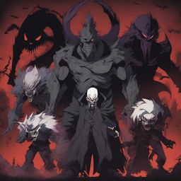 A group of anime-style monster villains, each with terrifying and grotesque features