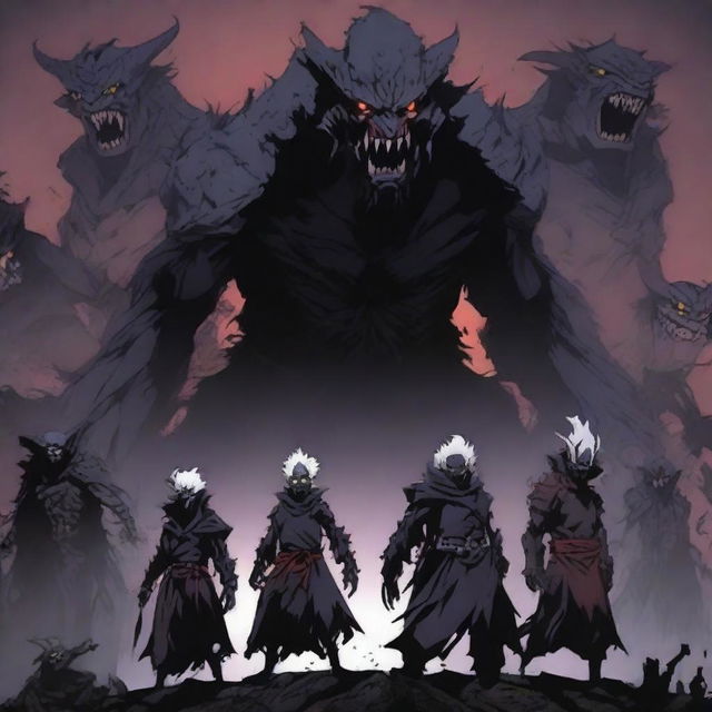 A group of anime-style monster villains, each with terrifying and grotesque features