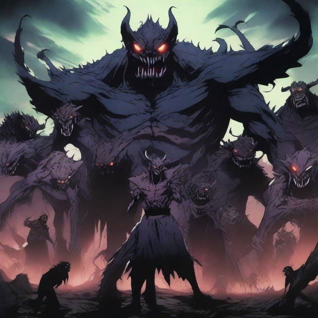 A group of anime-style monster villains, each with a terrifying and grotesque appearance