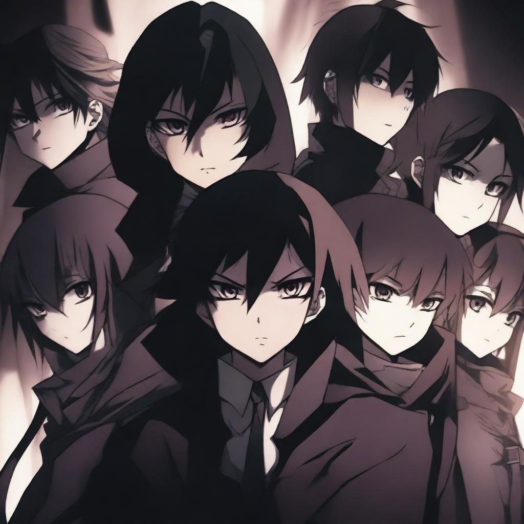 A group of anime side characters, each with a dark and ominous aura