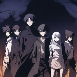 A group of anime side characters, each with a dark and ominous aura