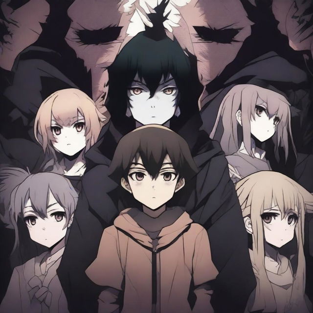 A group of anime side characters with a scary aura