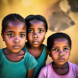 Cabo Verdean children with sad faces looking up